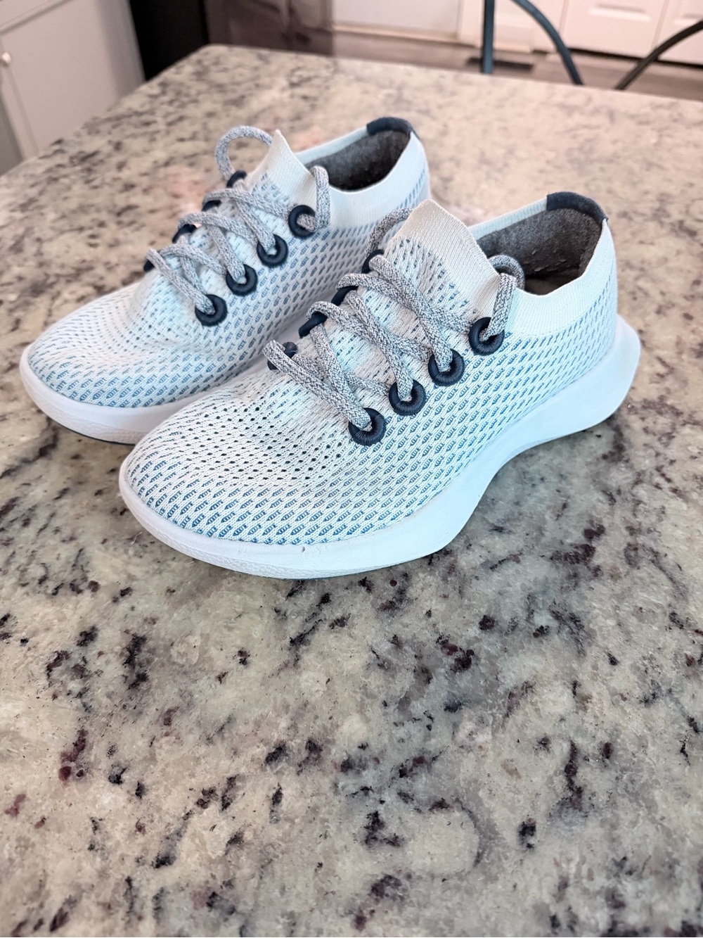 allbirds Women’s Knit Athletic Sneakers in Light Blue and White